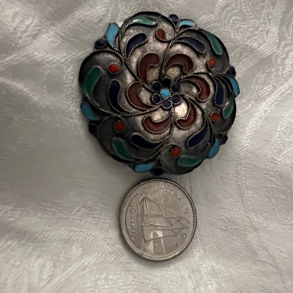 Mid-century silver with enamel floral brooch - Picture 2 of 4